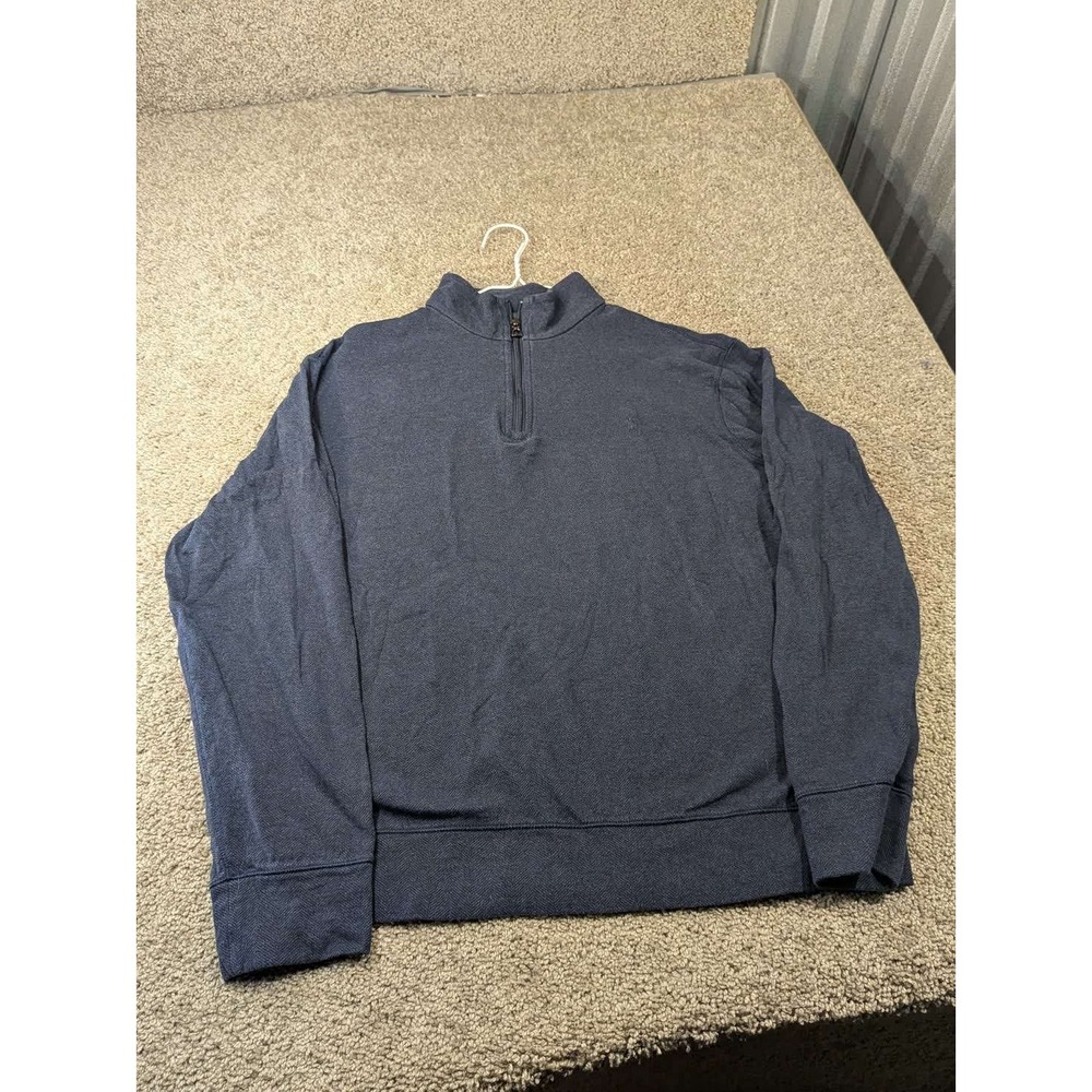 Polo Ralph Lauren Mens Large Navy Blue Herringbone Quarter Zip Pullover Sweater